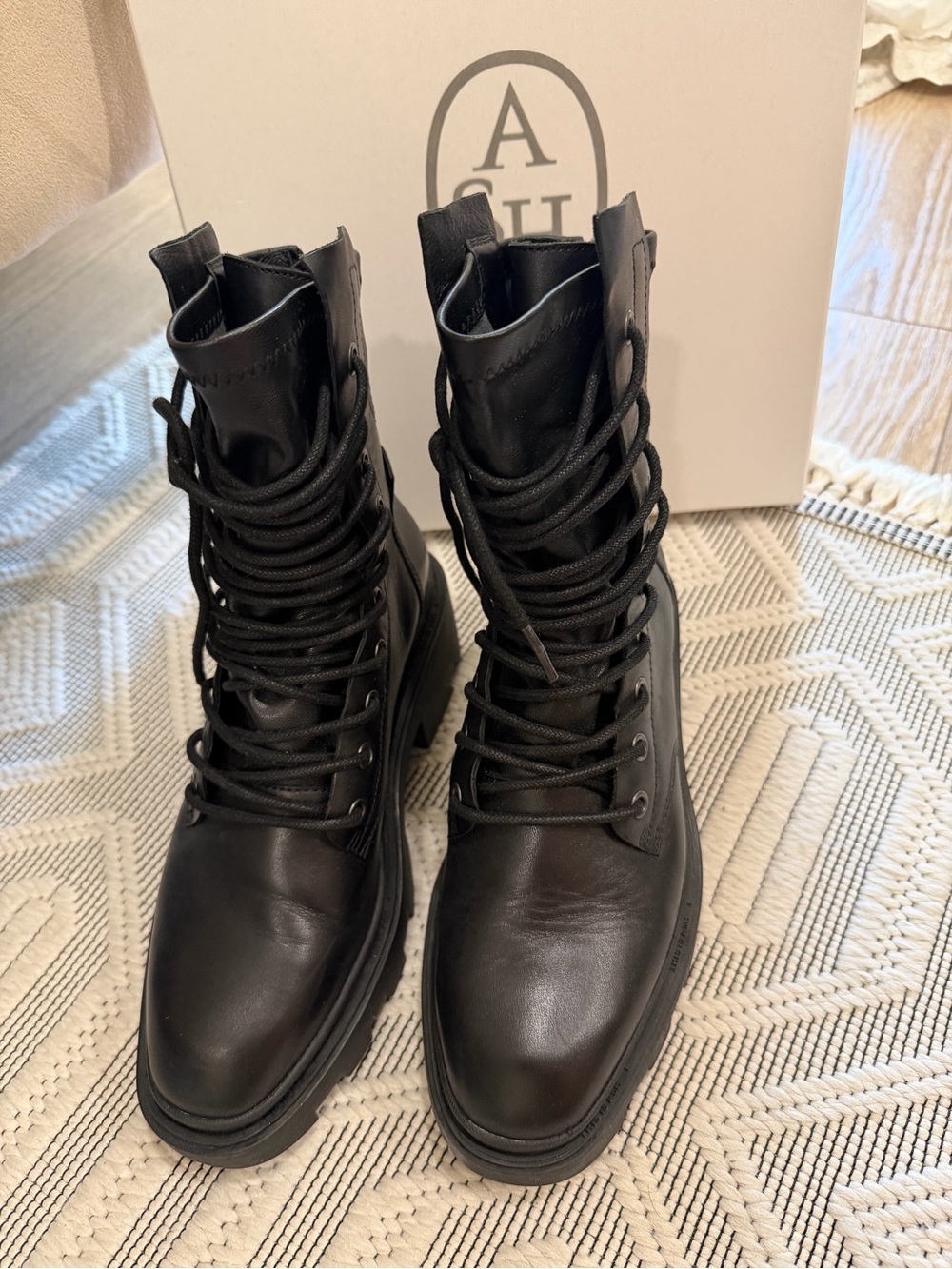 Ash Black Leather Lace-Up Boots